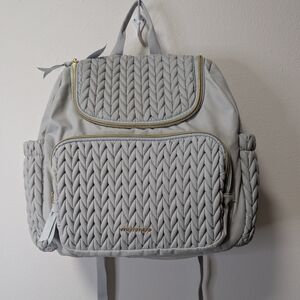 Mommore Light Grey Woven Backpack/ Diaper Bag